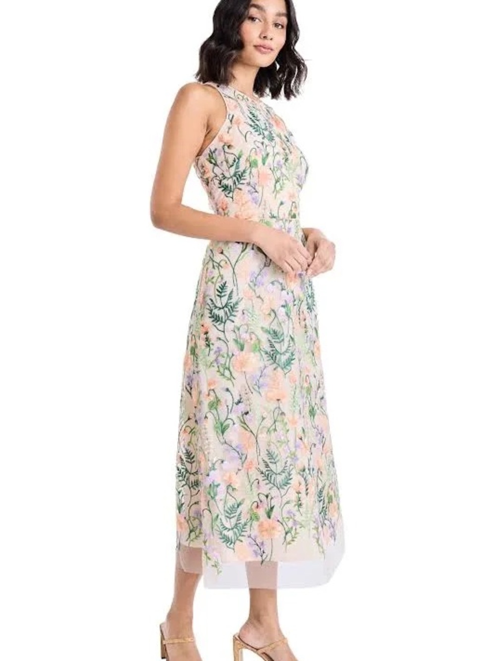 Maggy London Pink Floral Embroidered Midi Dress